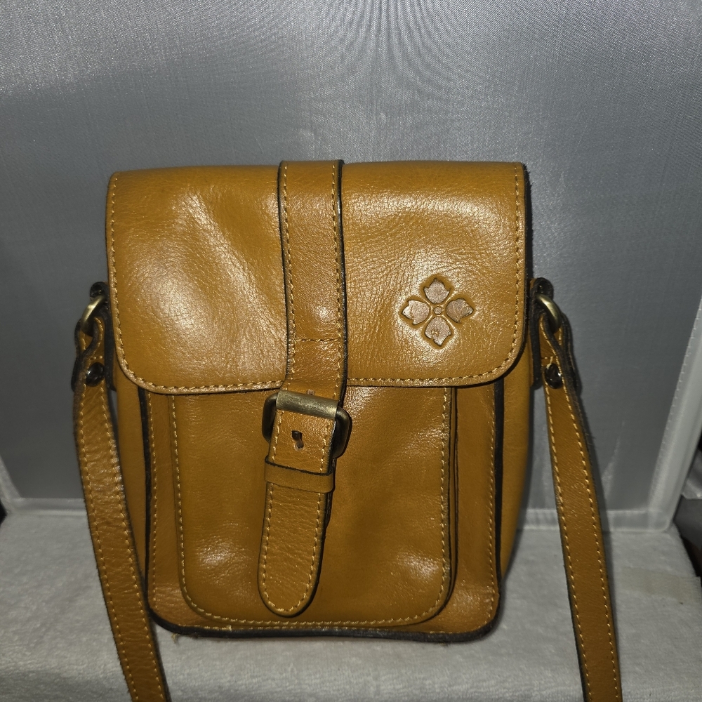 Patricia Nash Mustard Leather Crossbody with Buckle Detail
